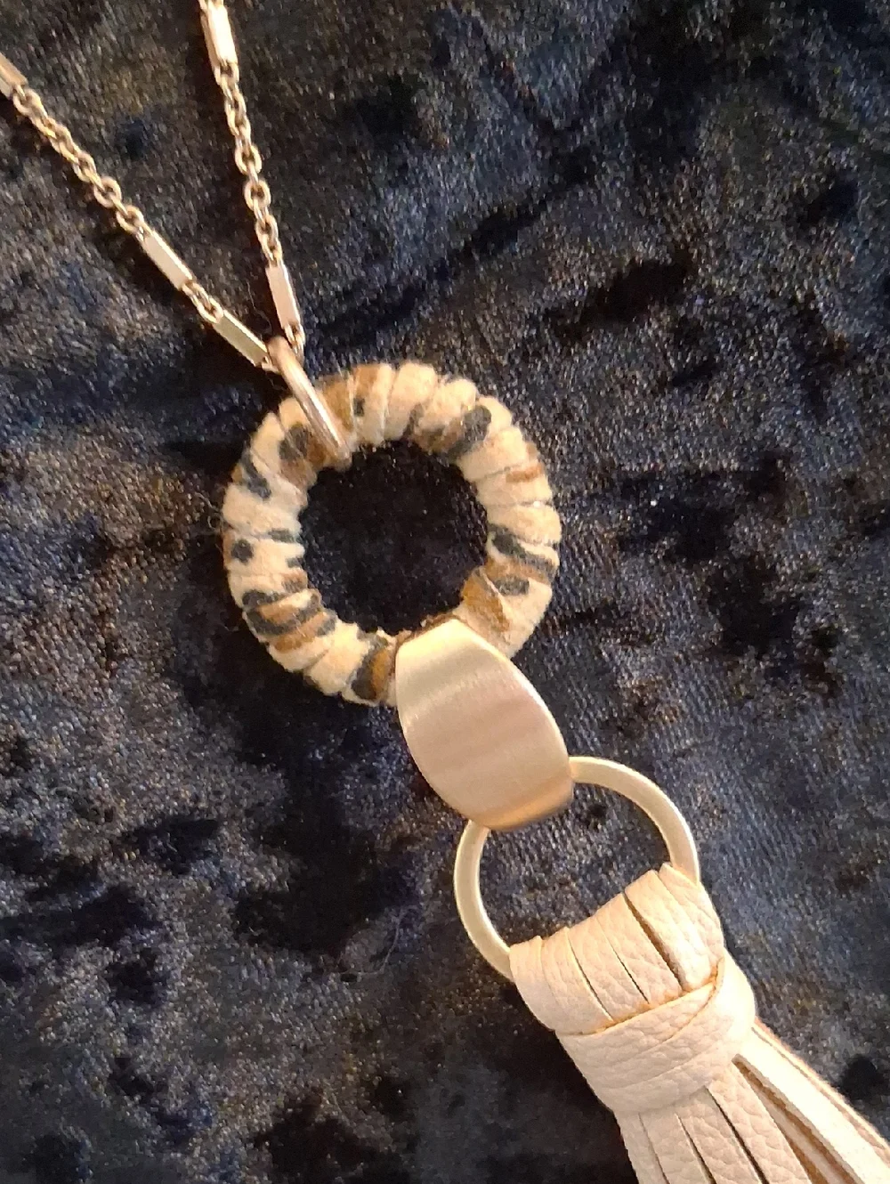 Women’s Beige Tassel Necklace 34 In.L Gold Earrings W/ A Wood & Shell Bracelet